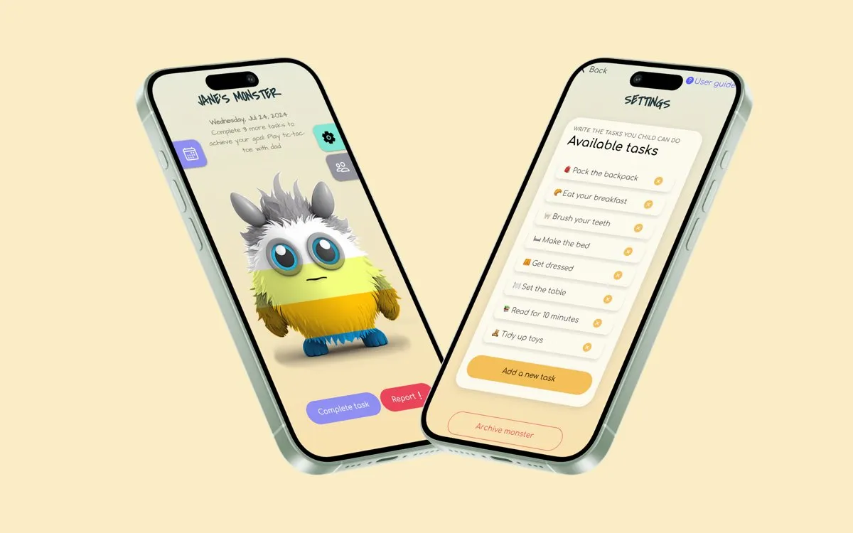 Behavior Monster app: a half-coloured monster and the list of tasks