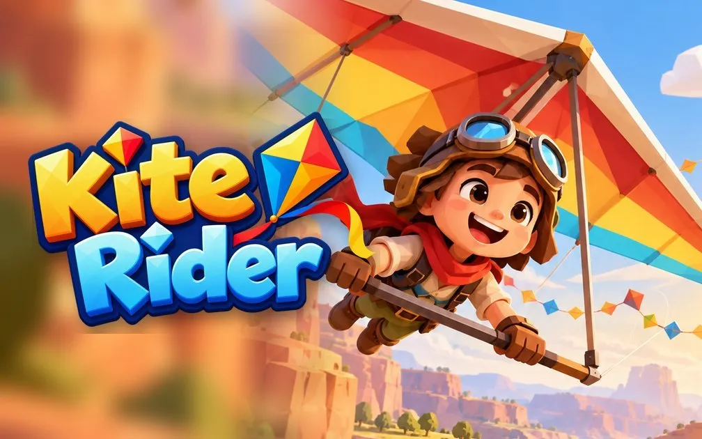 Kite Rider: a kid on a hang glider over a canyon